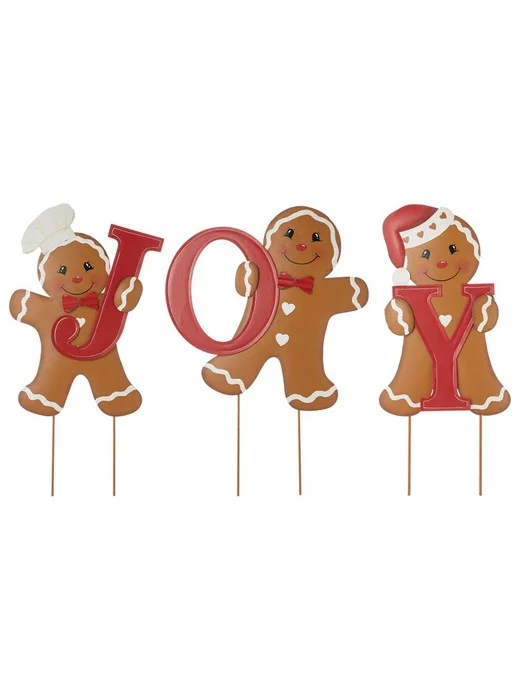 Glitzhome Metal JOY Gingerbread Man Yard Stake