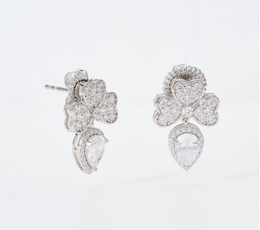 Diamonique x Kathy Levine Lucky Clover Dangle Earrings Sterling Silver