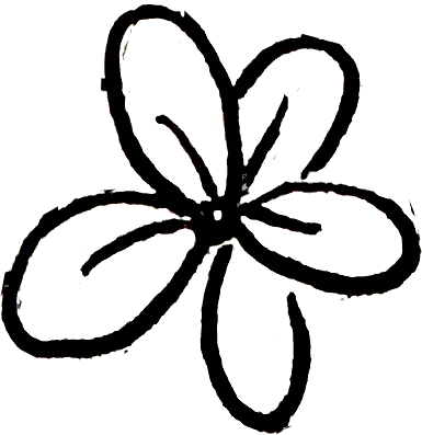 A black line illustration of a flower.