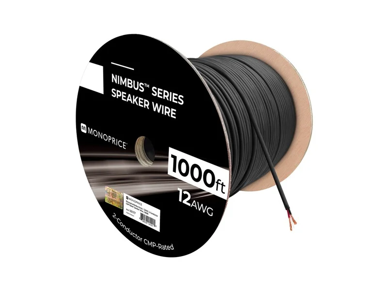 Speaker Wire, CMP Rated, 2-Conductor, 12AWG, 1000ft, Black