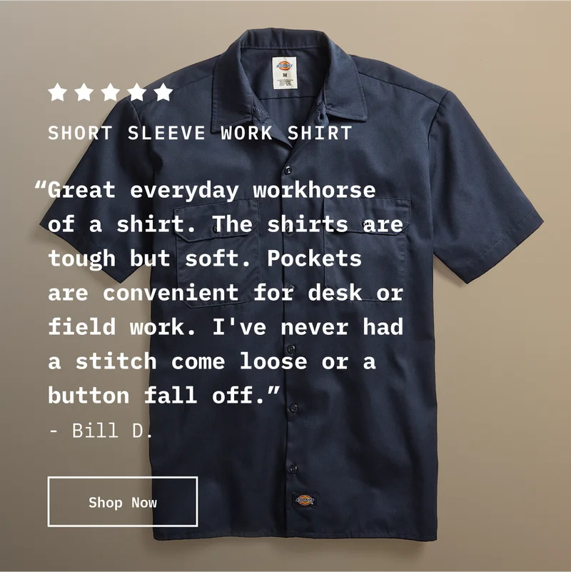 Short Sleeve Work Shirt. “Great everyday workhorse of a shirt. The shirts are tough but soft. Pockets are convenient for desk or field work. I've never had a stitch come loose or a button fall off.” - Bill D. Shop Now.
