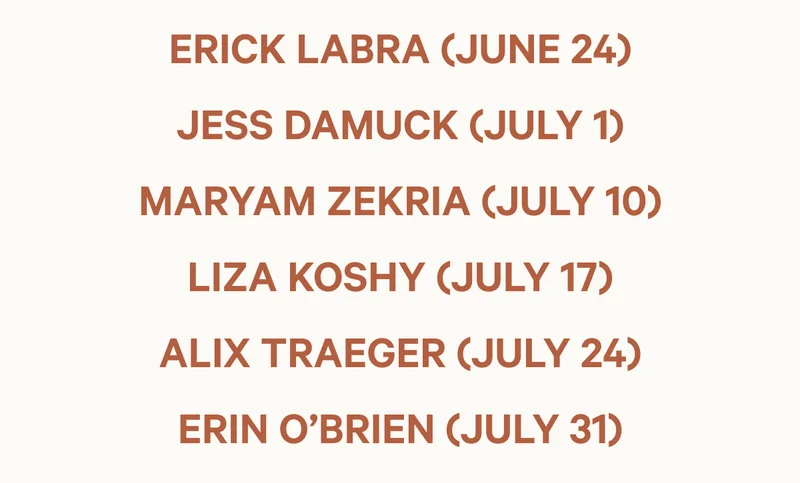 Erick Labra - Jess Damuck - Maryam Zekria - Liza Koshy - Alix Traeger - Erin O'Brien