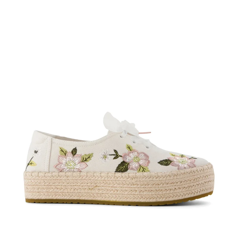 Image of Womens Valencia Lace-Up Platform Espadrille Natural Embroidered Floral Image of Womens Valencia Lace-Up Platform Espadrille Natural Embroidered Floral