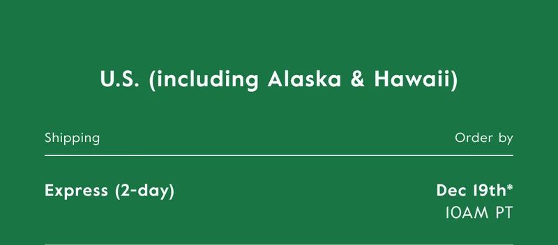 U.S. order by Dec 19th for express delivery by 12/24!