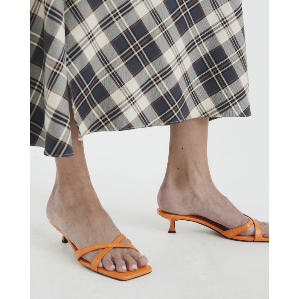 River Island Womens Orange Cross Strap Kitten Heel Mule Sandals