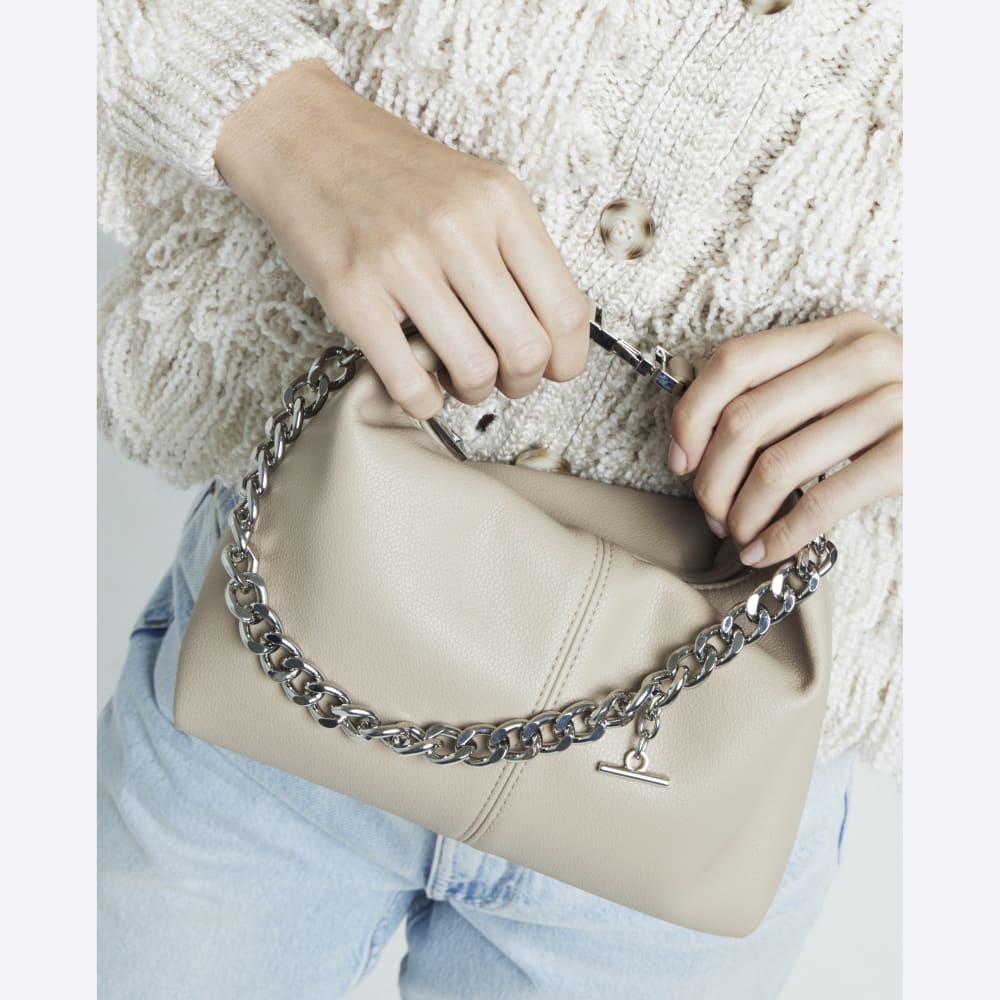 River Island Womens Beige Buckle Handle Chain Clutch Bag