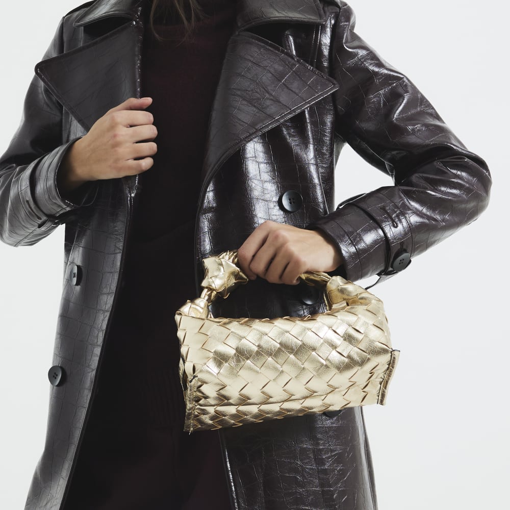 River Island Womens Gold Faux Leather Knot Woven Clutch Bag