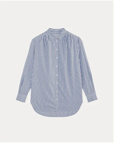 [Image]The Gathered Shirt in Silky Cotton | Bone / Mazarine Blue