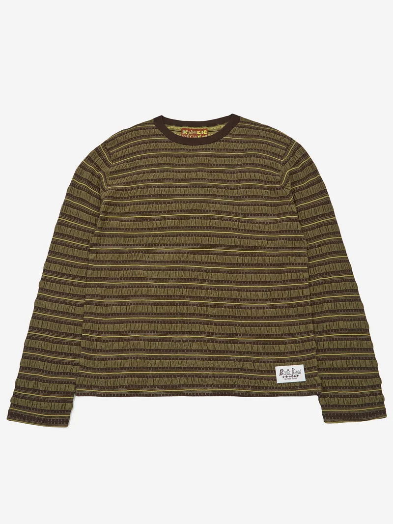 Image of Brain Dead Puckered Stripe Long Sleeve Top - Green