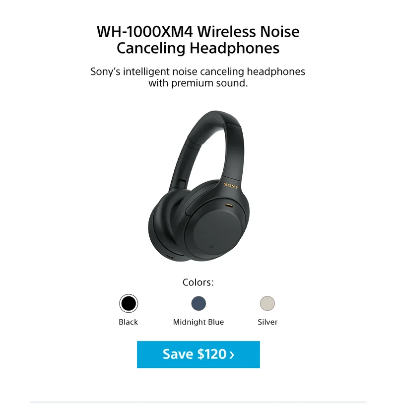 WH-1000XM4 Wireless Noise Cancelling Headphones | Sony's intelligent noise canceling headphones with premium sound. | Save $120