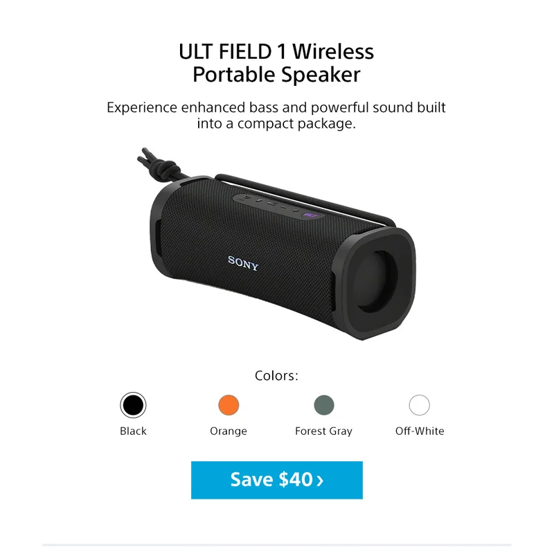 ULT FIELD 1 Wireless Portable Speaker | Experience enhanced bass and powerful sound built into a copmact package | Save $40
