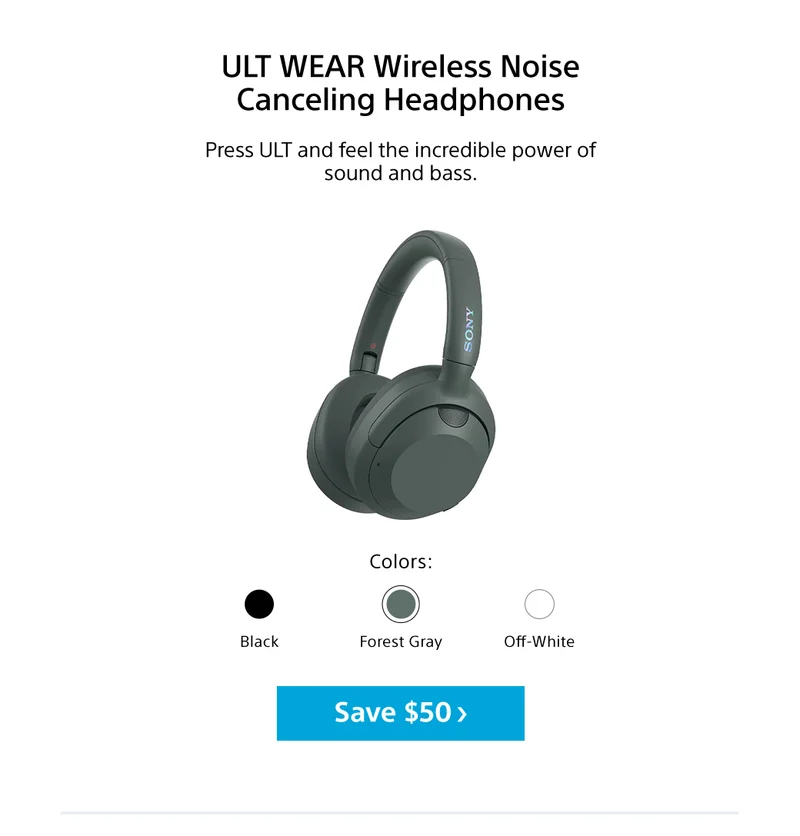 ULT Wear Wireless Noise Canceling Headphones | Press ULT and feel the incredible power of sound and bass. | Save $50