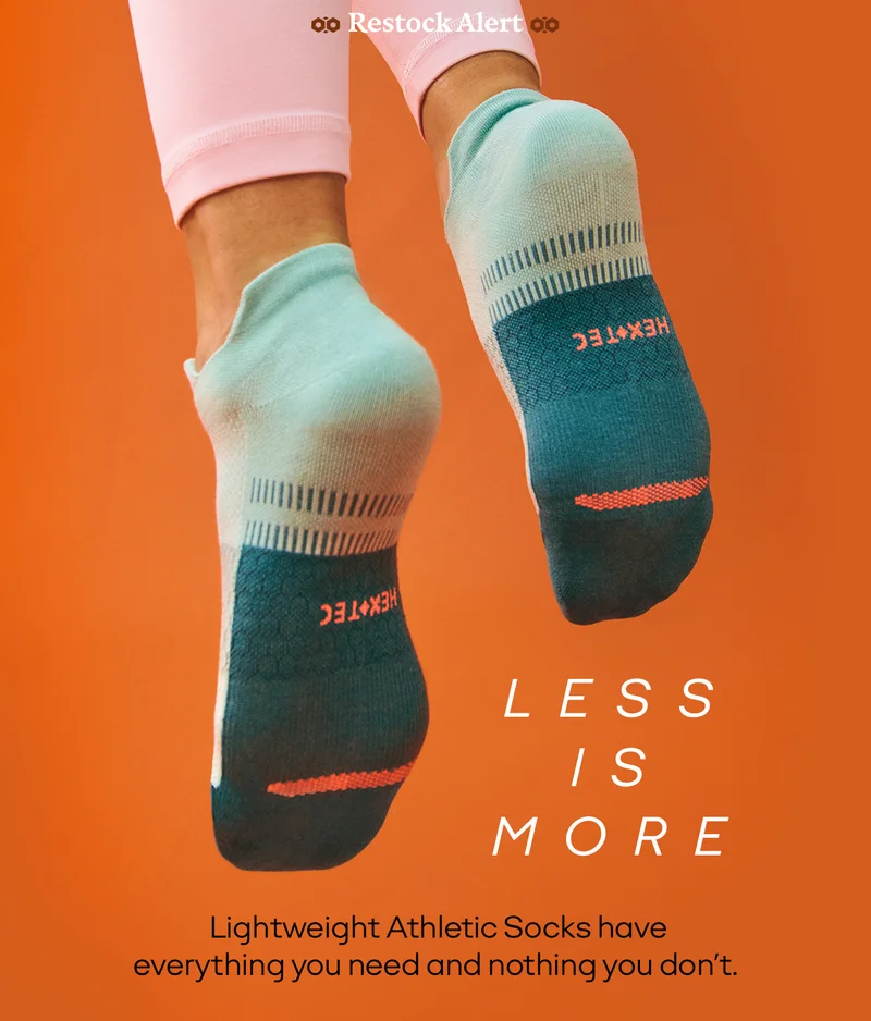 Restock Alert | LESS IS MORE | Lightweight Athletic Socks have everything you need and nothing you don't.