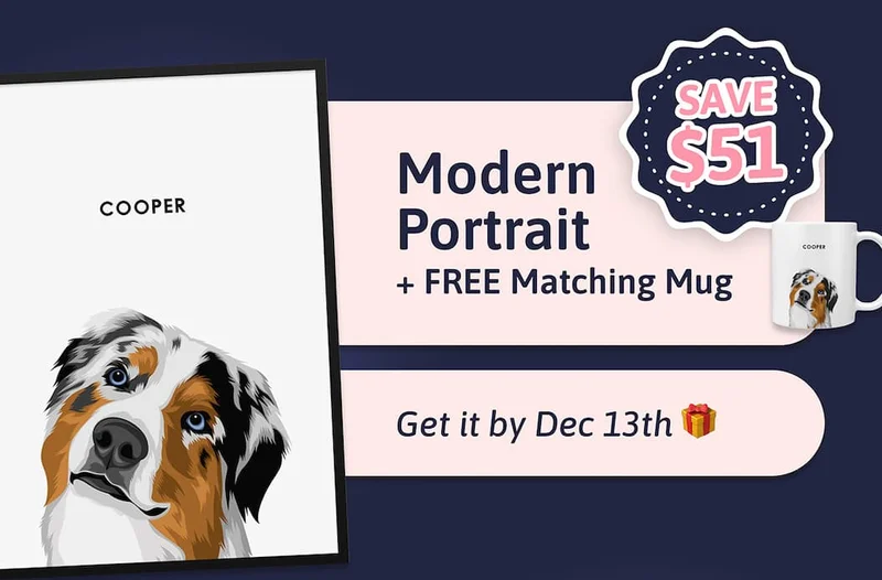 Modern Pet Portrait + FREE Matching mug SAVE $51 Get it by Dec 13th
