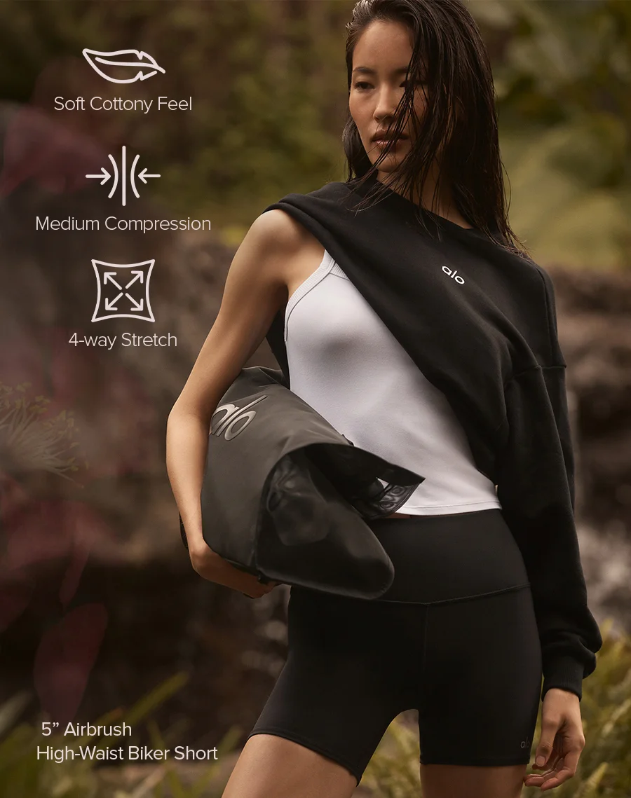 Soft Cottony Feel. Medium Compression. 4-Way Stretch. Airbrush high-waist biker 5 Inch Short