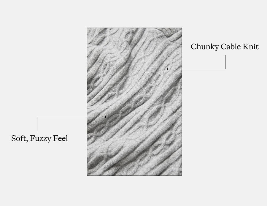 Soft, Fuzzy Feel. Chunky Cable Knit