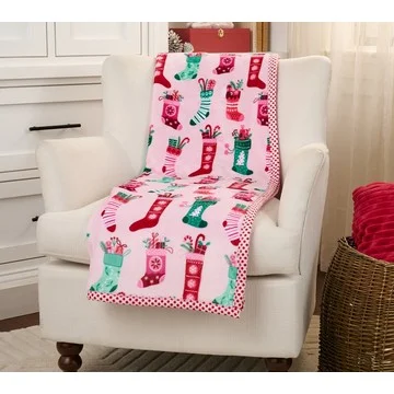 Kringle Express Oversized 60x80 Holiday Printed Throw w/ Trim