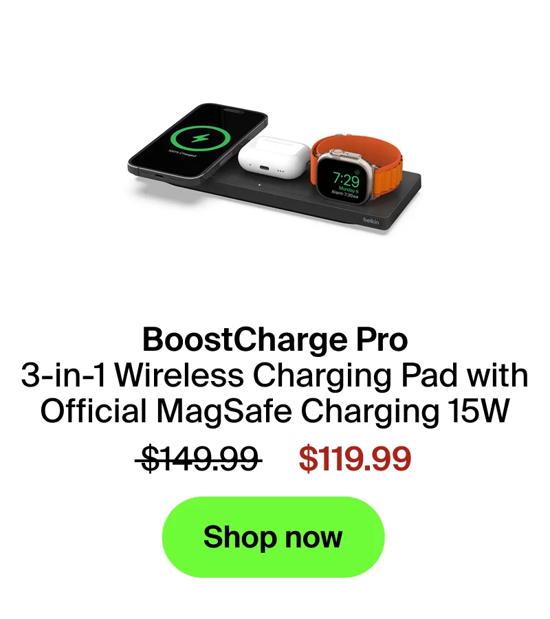 BoostCharge Pro 3-in-1 Wireless Charging Pad with MagSafe Charging 15W