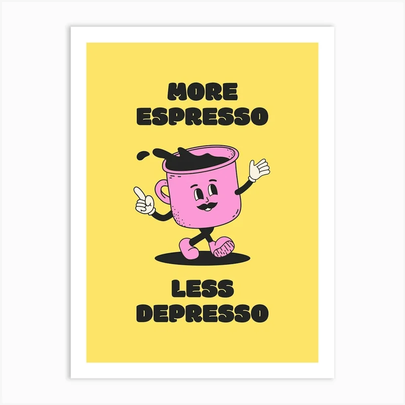Image of More Espresso Less Depresso - Yellow Coffee Art Print
