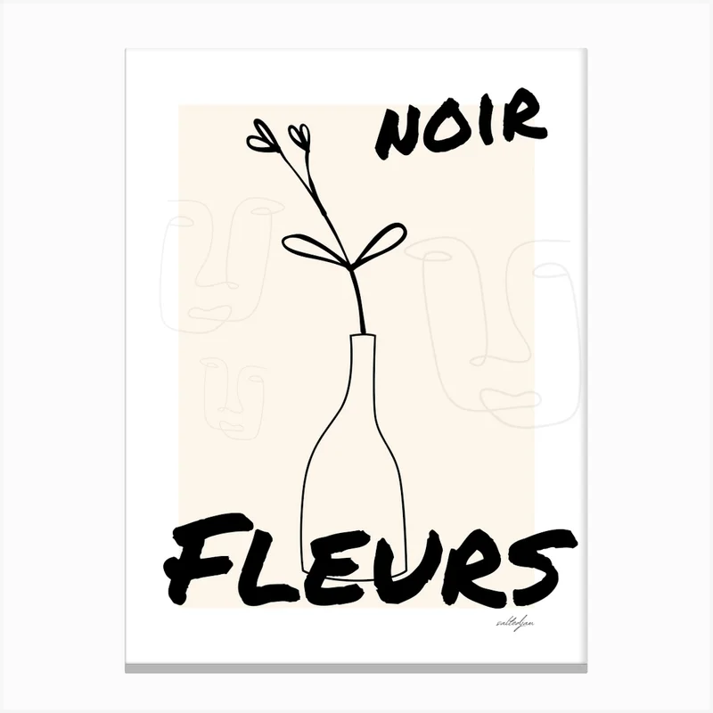 Image of Noir Fleurs Canvas Line Art Print