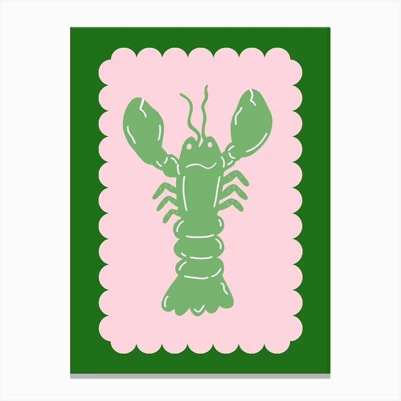 Image of Lobster Scallop Green On Pink Canvas Print