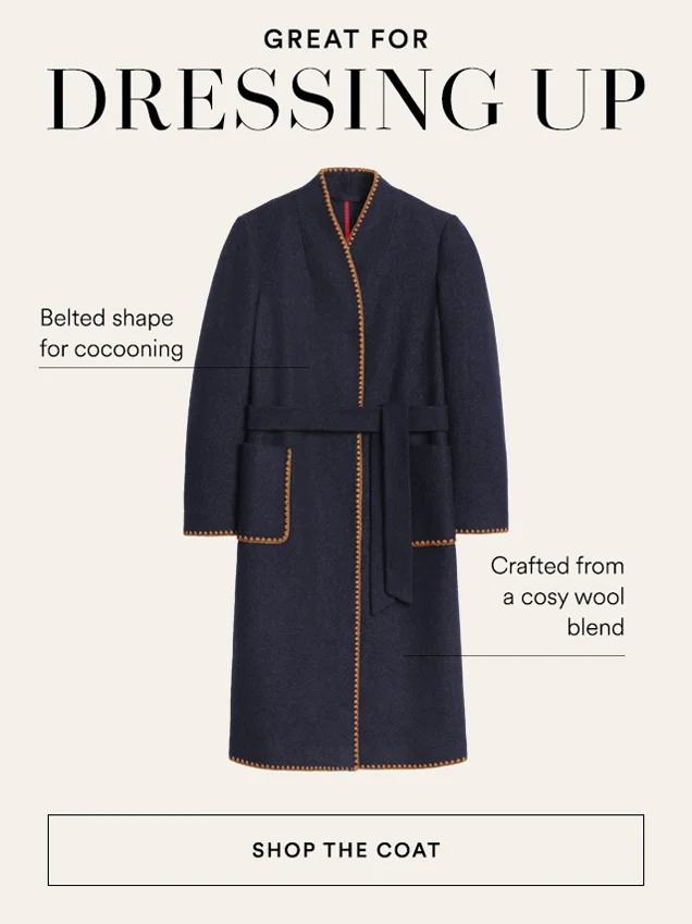 Blanket Stitch Wrap Coat - Navy