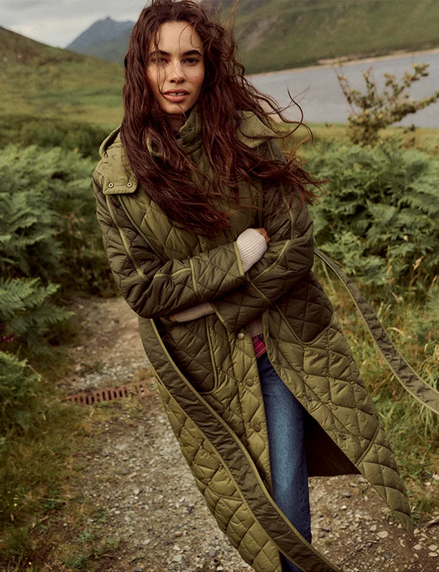 Quilted Belted Coat - Khaki