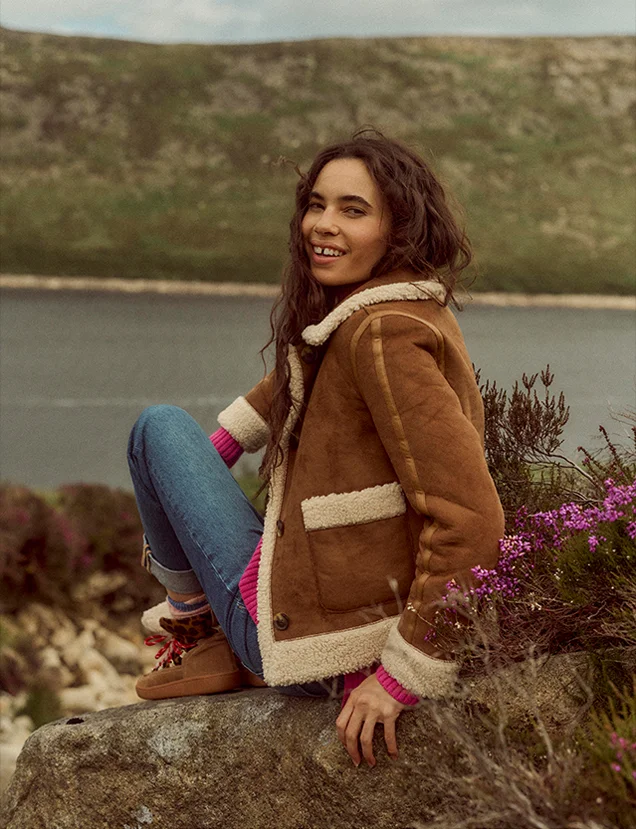 Faux Shearling Jacket - Brown