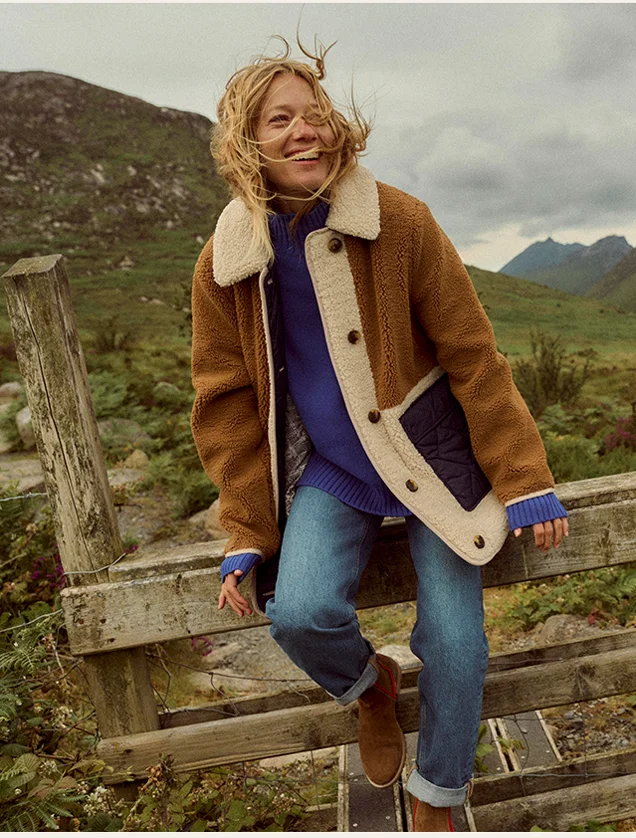 Borg Quilted Coat - Brown