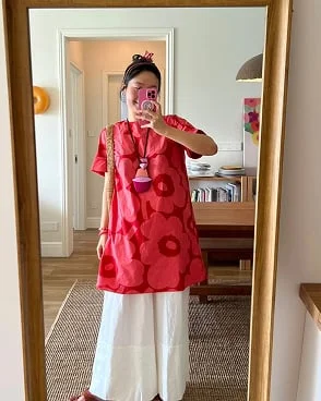 @dianyi_wang wearing the Kukkiva Unikko Dress.