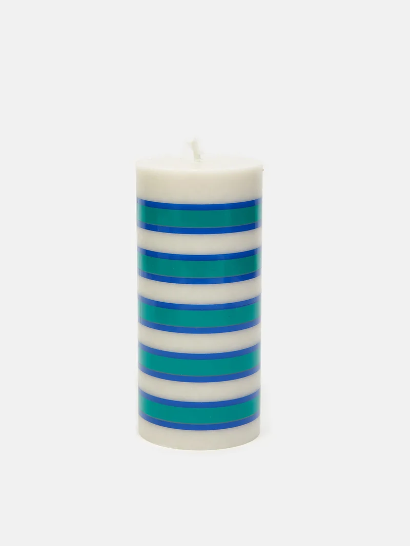 Image of HAY Column Candle Small - Light Grey, Blue and Green