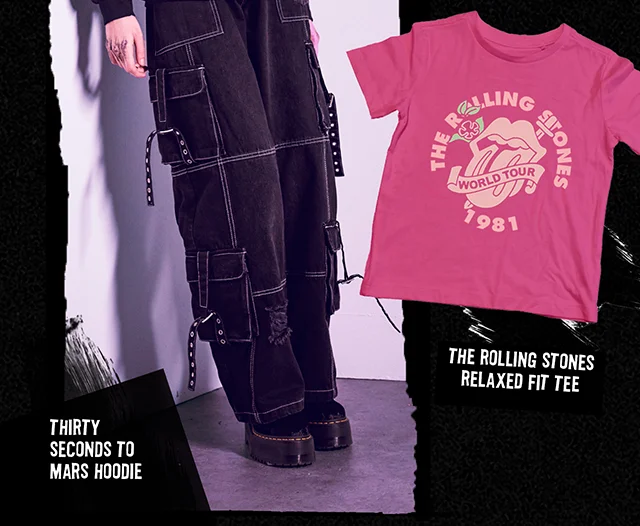 Thirty Seconds to Mars Hoodie and The Rolling Stones Relaxed Fit Tee