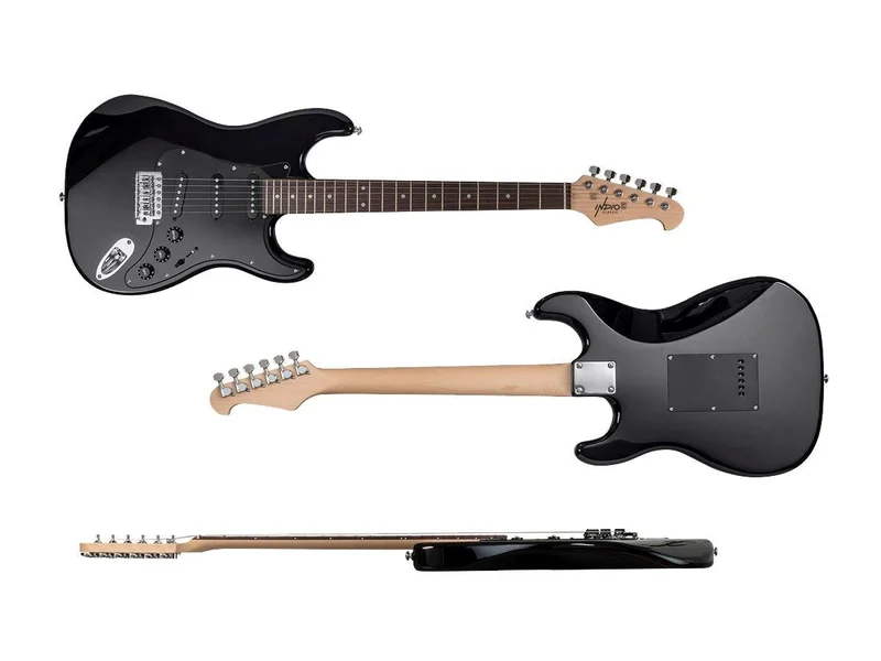 Indio by Monoprice Cali Classic Electric Guitar with Gig Bag, Black