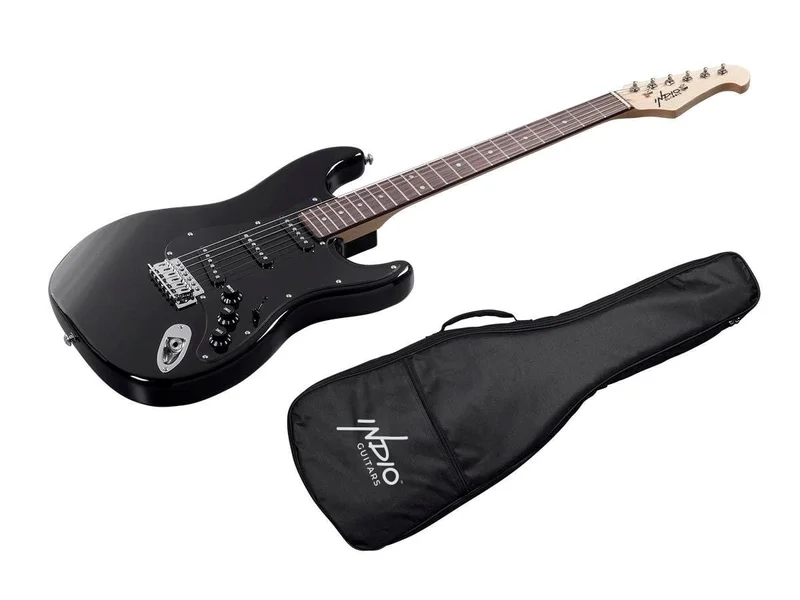 Indio by Monoprice Cali Classic Electric Guitar with Gig Bag, Black