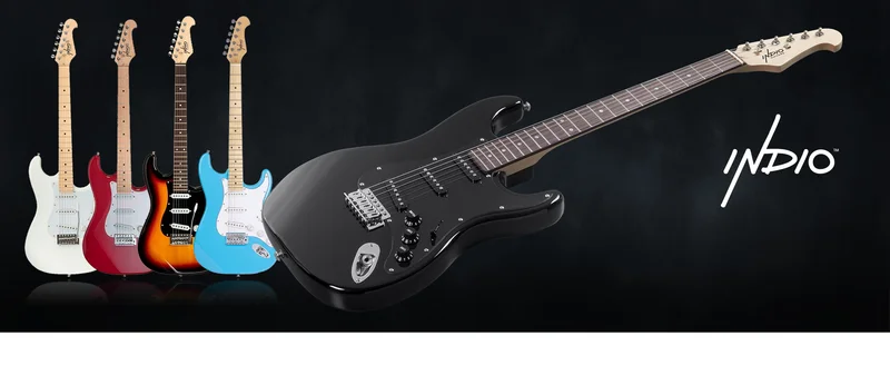 Indio by Monoprice Cali Classic Electric Guitar with Gig Bag, Black