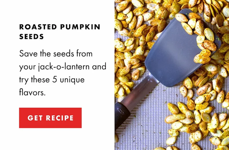 Roasted Pumpkin Seeds.  Save the seeds from your jack-o-lantern and try these 5 unique flavors. | GET RECIPE