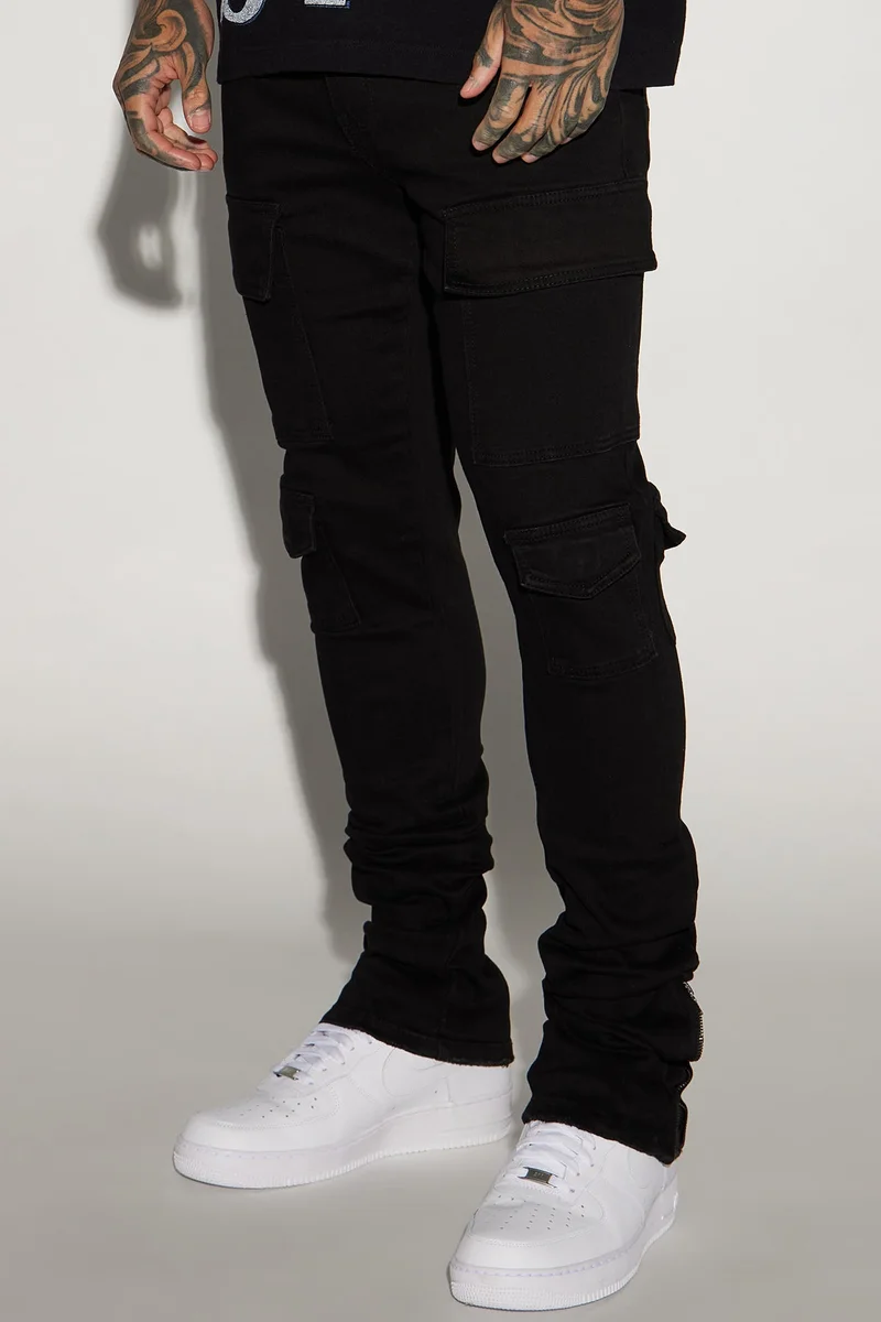 Image of Convertible Stacked Skinny Flare Jeans - Black