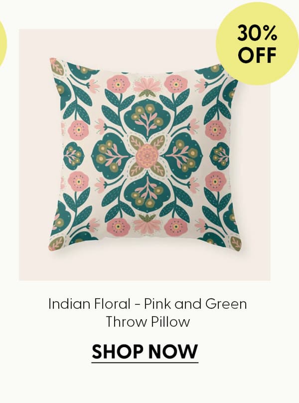Indian Floral - pink and green Throw Pillow