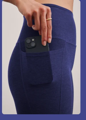 Spacedye Out Of Pocket High Waisted Midi Legging in Eternal Blue Heather