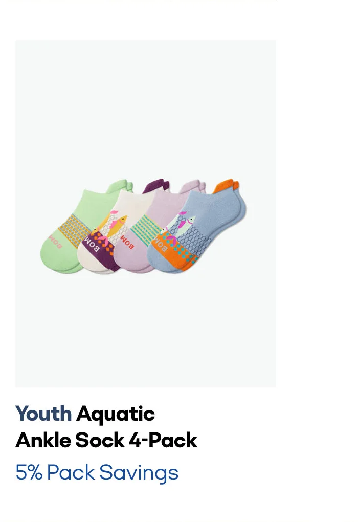 Youth Aquatic Ankle Sock 4-Pack | 5% Pack Savings