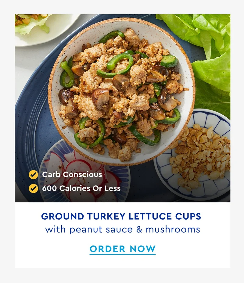 Ground Turkey Lettuce Cups with peanut sauce & mushrooms. | ORDER NOW