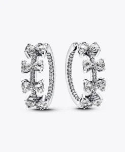 Sparkling Bow Row Hoop Earrings