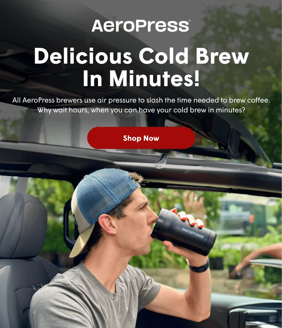 Delicious Cold Brew In Minutes! Men drinking from AeroPress Go Plus