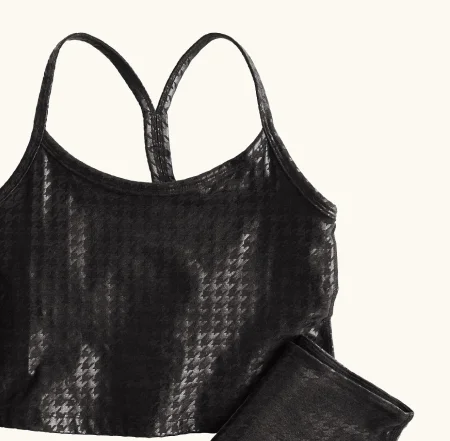 Houndstooth Black Slim Racerback High Cropped Halter Tank