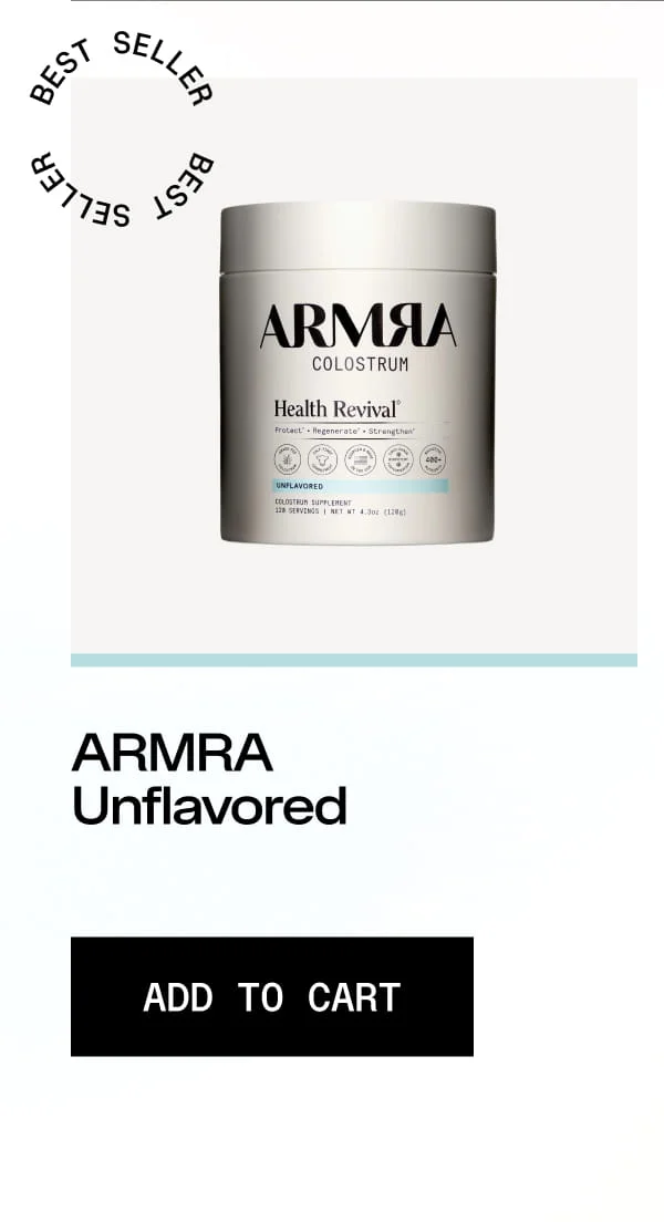 ARMRA Colostrum Health Revival unflavored container with add-to-cart button.