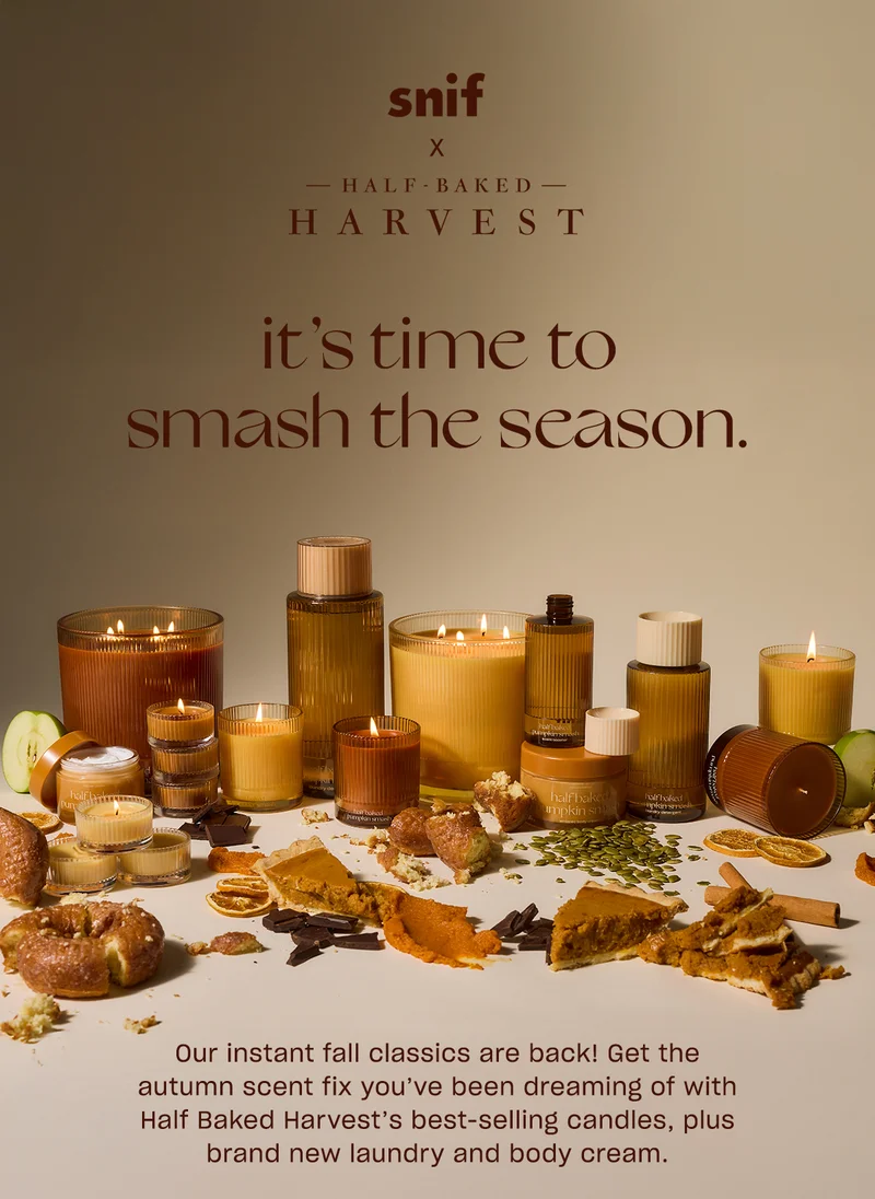 It’s time to smash the season. Our instant fall classics are back! Get the autumn scent fix you’ve been dreaming of with Half Baked Harvest’s best-selling candles, plus brand new laundry and body cream.