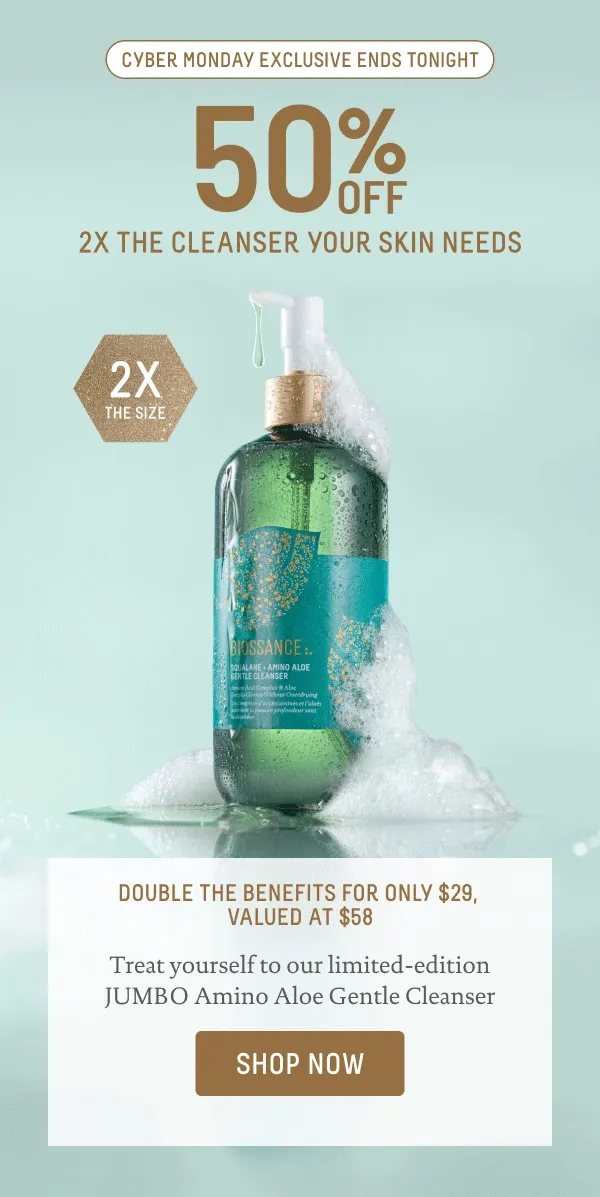 Cyber Monday Exclusive: 50% Off Jumbo Amino Aloe Gentle Cleanser