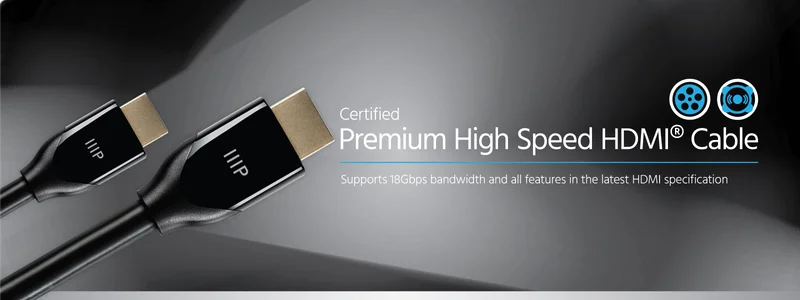 Monoprice 4K Certified Premium High Speed HDMI Cable - 4K60Hz, 18Gbps, HDR, CL3, 3ft, White