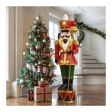 LuxenHome 4ft Lighted Nutcracker King, Red, Christmas Decor