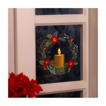 Evergreen 10"H LED Flickering Candle with Wreath Window Decal